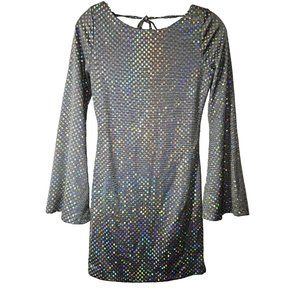 WOMENS SMALL THIRTY THIRTY LA PARTY CLUB DRESS SEQUIN SILVER SHINY BACKLESS